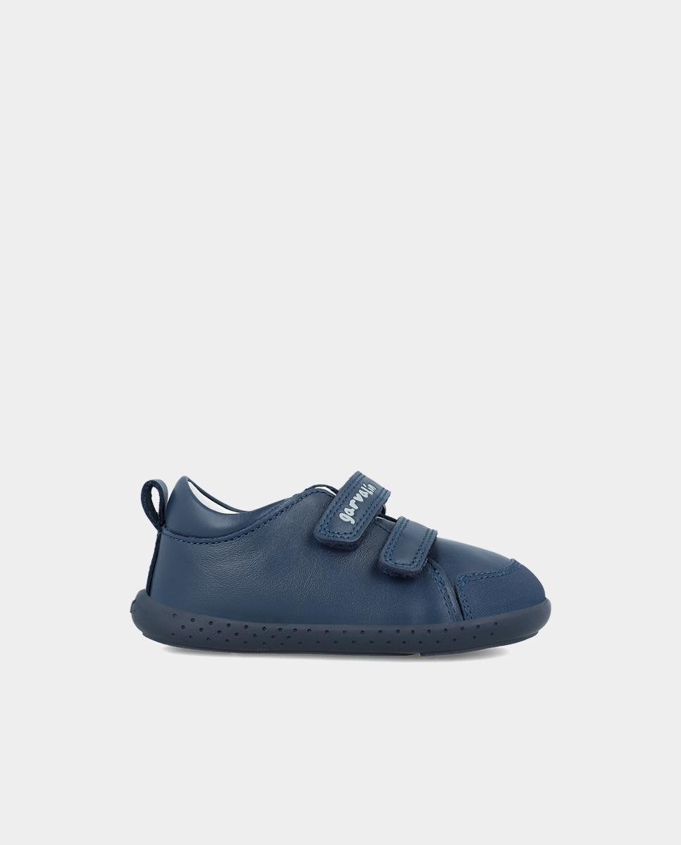 Zapatillas de piel de niños hechas con material respetuoso y doble cierre adherente - Garvalín - Azul marino Azul marino-1