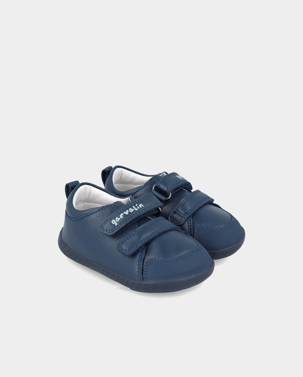 Zapatillas de piel de niños hechas con material respetuoso y doble cierre adherente - Garvalín - Azul marino Azul marino-2