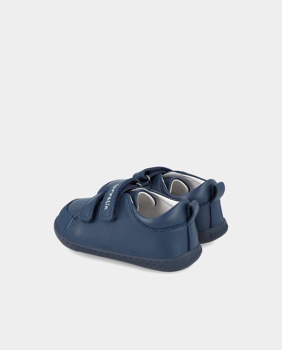 Zapatillas de piel de niños hechas con material respetuoso y doble cierre adherente - Garvalín - Azul marino Azul marino-3
