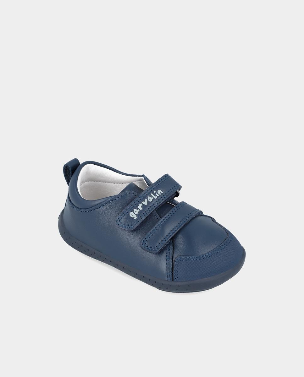 Zapatillas de piel de niños hechas con material respetuoso y doble cierre adherente - Garvalín - Azul marino Azul marino-4