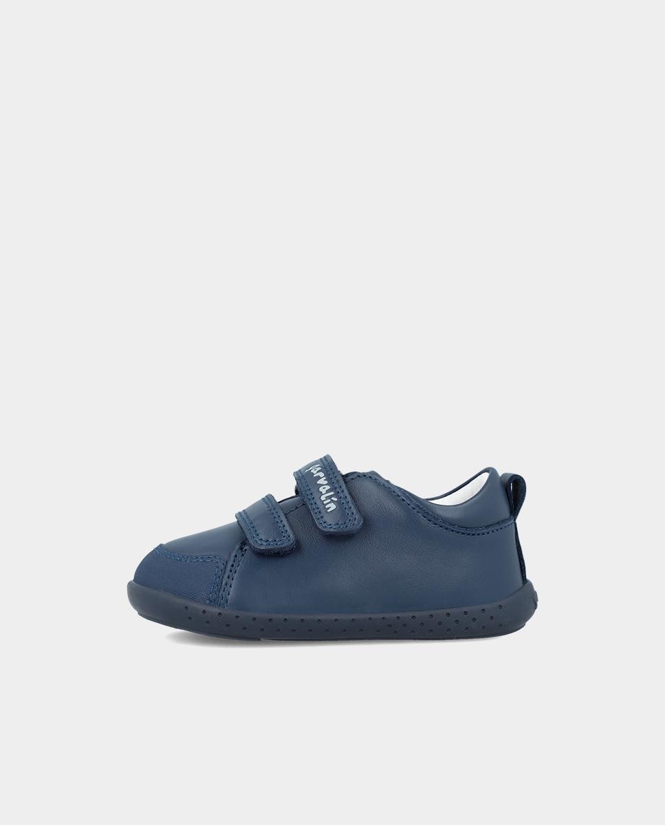 Zapatillas de piel de niños hechas con material respetuoso y doble cierre adherente - Garvalín - Azul marino Azul marino-5