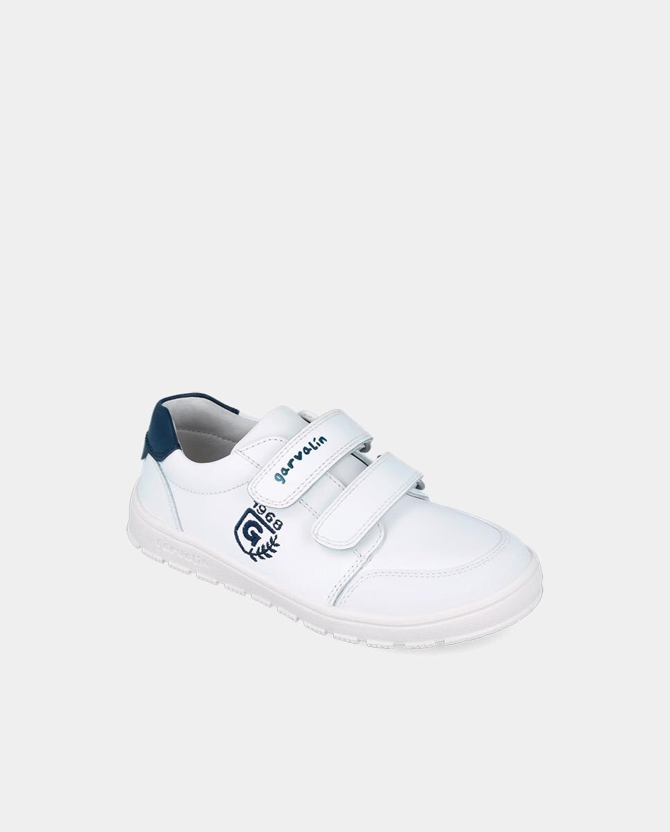 Zapatillas de luces de niños de piel y respetuosas con el crecimiento natural del pie - Garvalín - Blanco / Azul Blanco / Azul-4