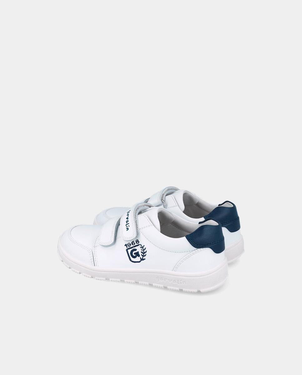 Zapatillas de luces de niños de piel y respetuosas con el crecimiento natural del pie - Garvalín - Blanco / Azul Blanco / Azul-5