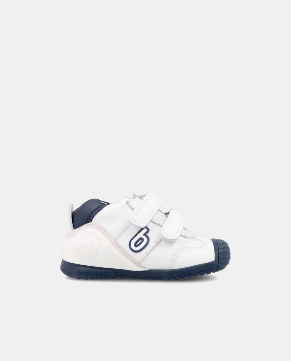 Zapatillas de bebés en piel con doble cierre adherente - Biomecanics - Blanco / Azul Blanco / Azul-1