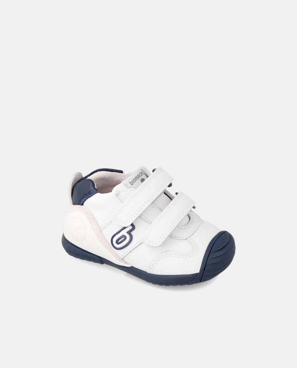 Zapatillas de bebés en piel con doble cierre adherente - Biomecanics - Blanco / Azul Blanco / Azul-4