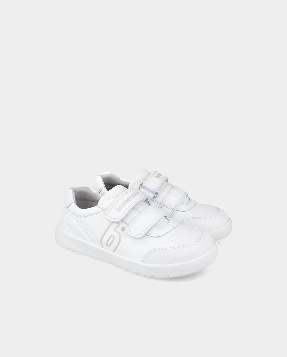 Zapatilla deportiva básica de niño en piel con doble velcro - Biomecanics - Blanco Blanco-2