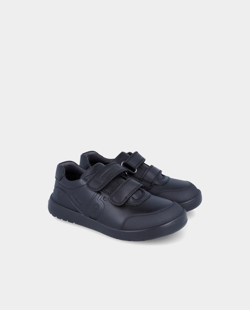 Zapatilla deportiva básica de niño en piel con doble velcro - Biomecanics - Negro Negro-2