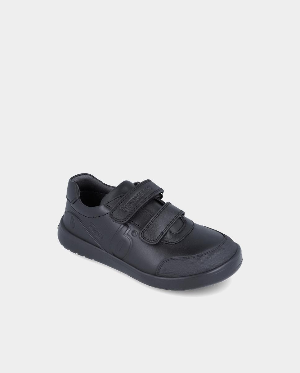 Zapatilla deportiva básica de niño en piel con doble velcro - Biomecanics - Negro Negro-4