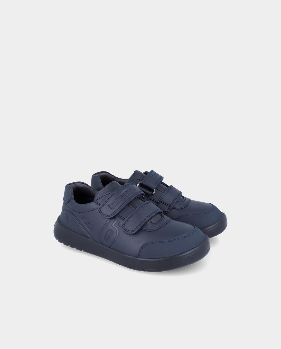 Zapatilla deportiva básica de niño en piel con doble velcro - Biomecanics - Azul marino Azul marino-2
