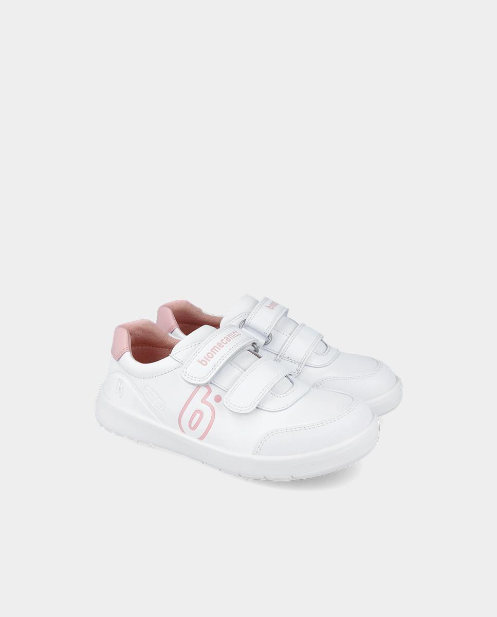 Zapatilla deportiva básica de niño en piel con doble velcro - Biomecanics - Rosa Rosa-2