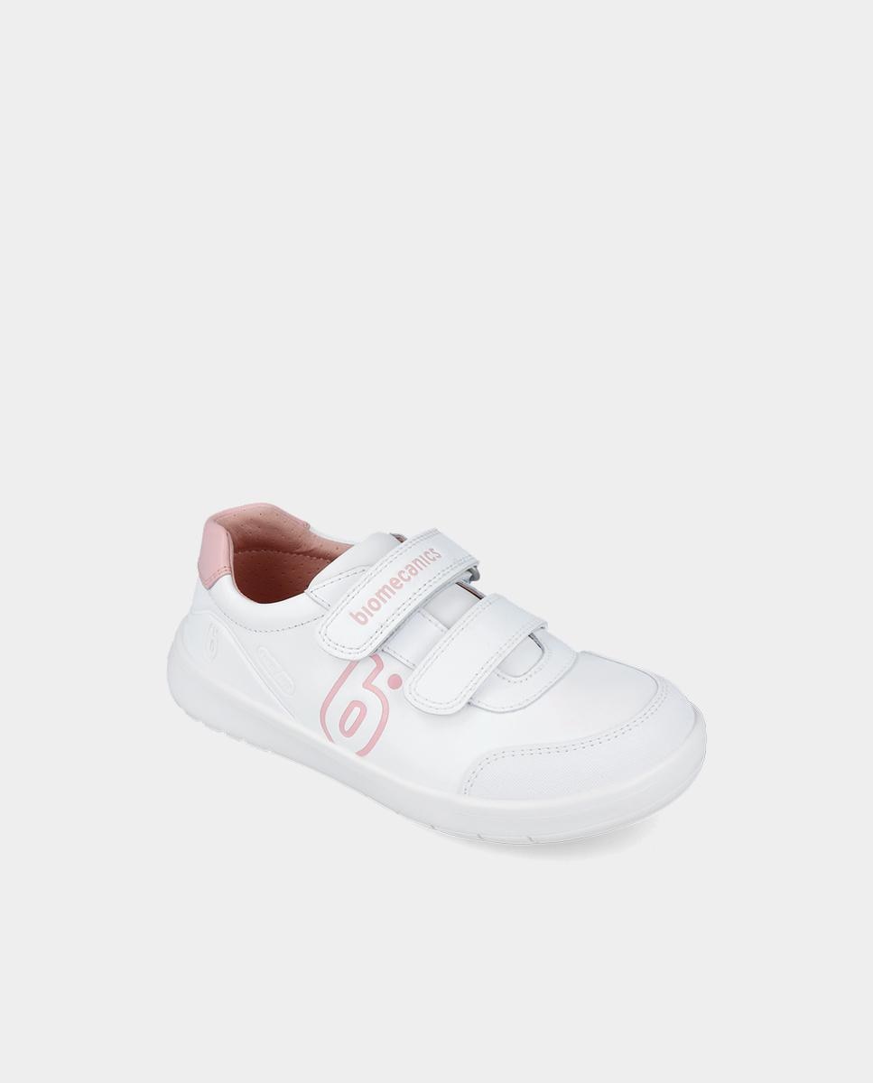 Zapatilla deportiva básica de niño en piel con doble velcro - Biomecanics - Rosa Rosa-4