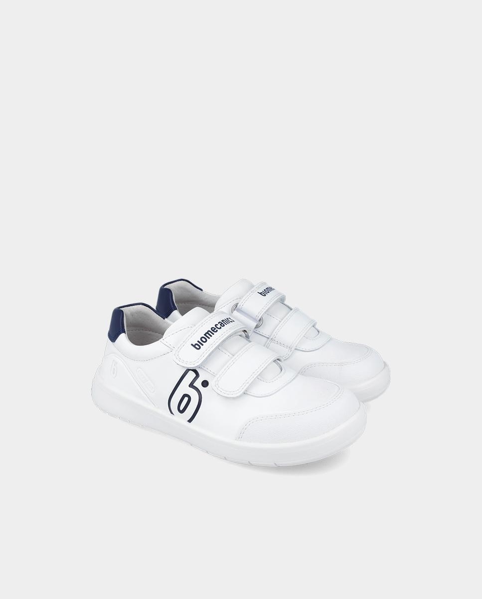 Zapatilla deportiva básica de niño en piel con doble velcro - Biomecanics - Azul Azul-2