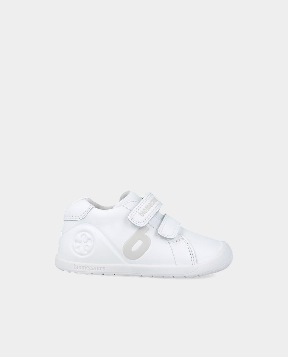 Zapatillas de piel de niños respetuosas con el crecimiento natural del pie y doble cierre adherente - Biomecanics - Blanco Blanco-1