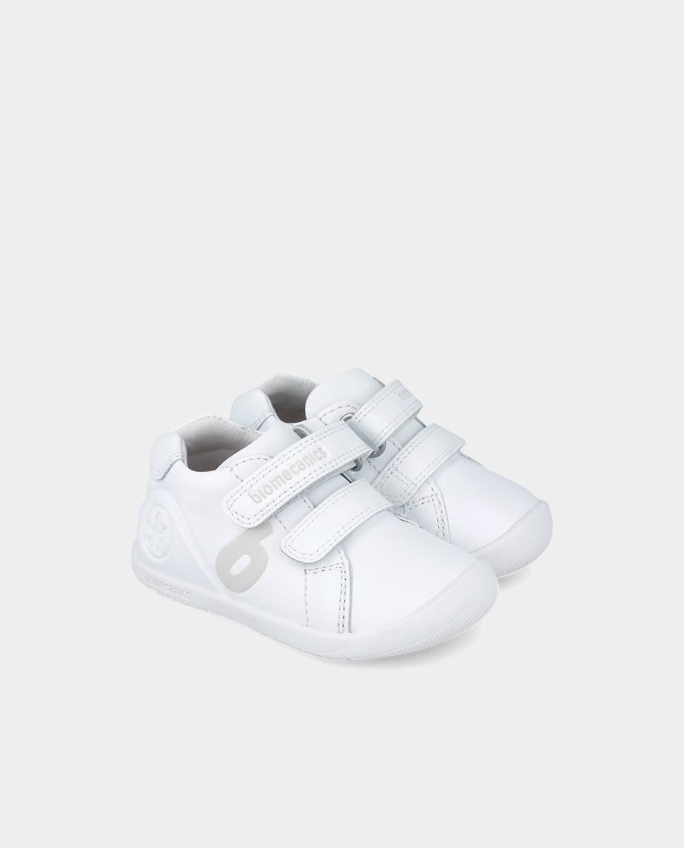 Zapatillas de piel de niños respetuosas con el crecimiento natural del pie y doble cierre adherente - Biomecanics - Blanco Blanco-2