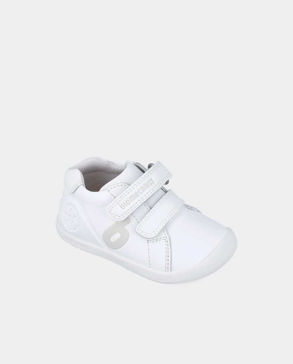 Zapatillas de piel de niños respetuosas con el crecimiento natural del pie y doble cierre adherente - Biomecanics - Blanco Blanco-4