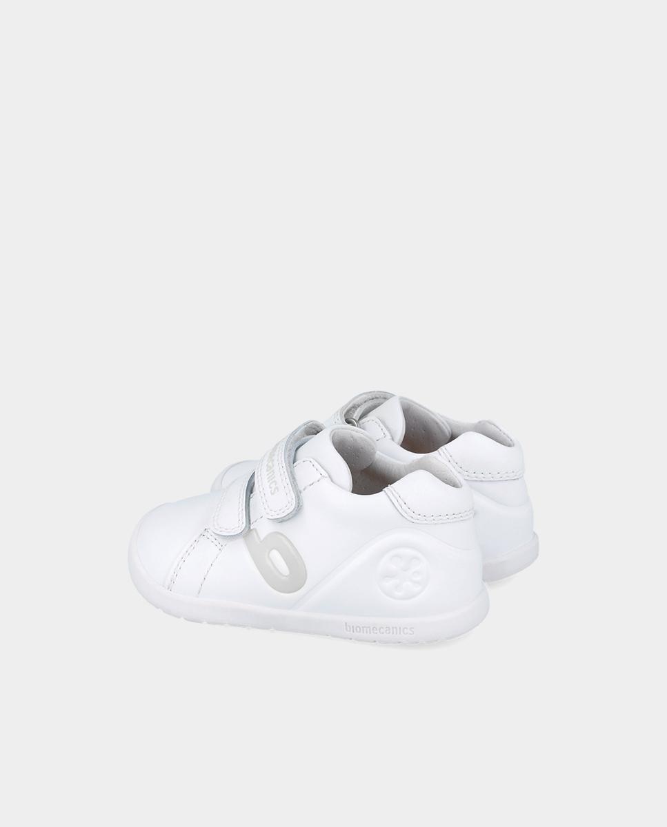 Zapatillas de piel de niños respetuosas con el crecimiento natural del pie y doble cierre adherente - Biomecanics - Blanco Blanco-5