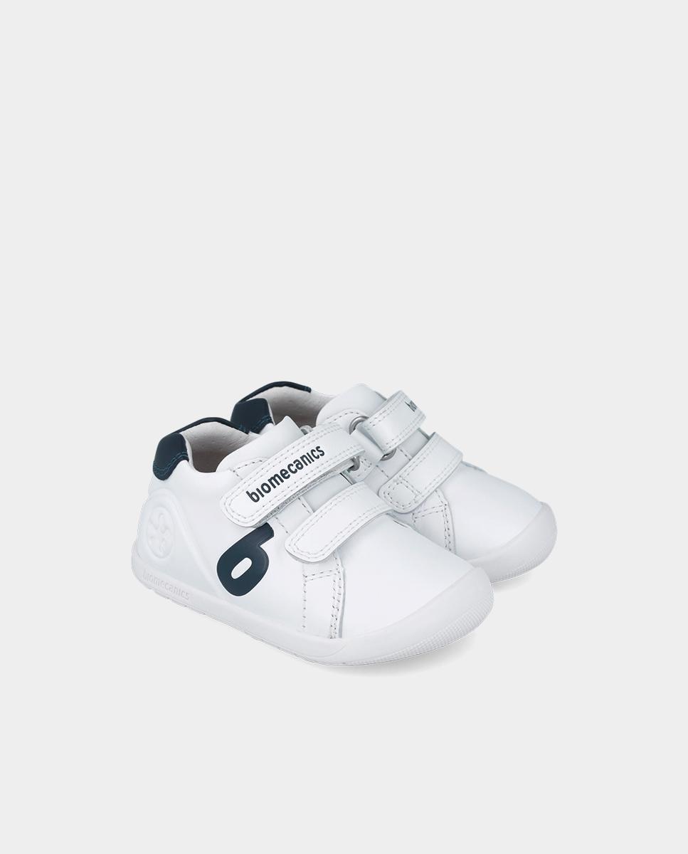 Zapatillas de piel de niños respetuosas con el crecimiento natural del pie y doble cierre adherente - Biomecanics - Azul Azul-2
