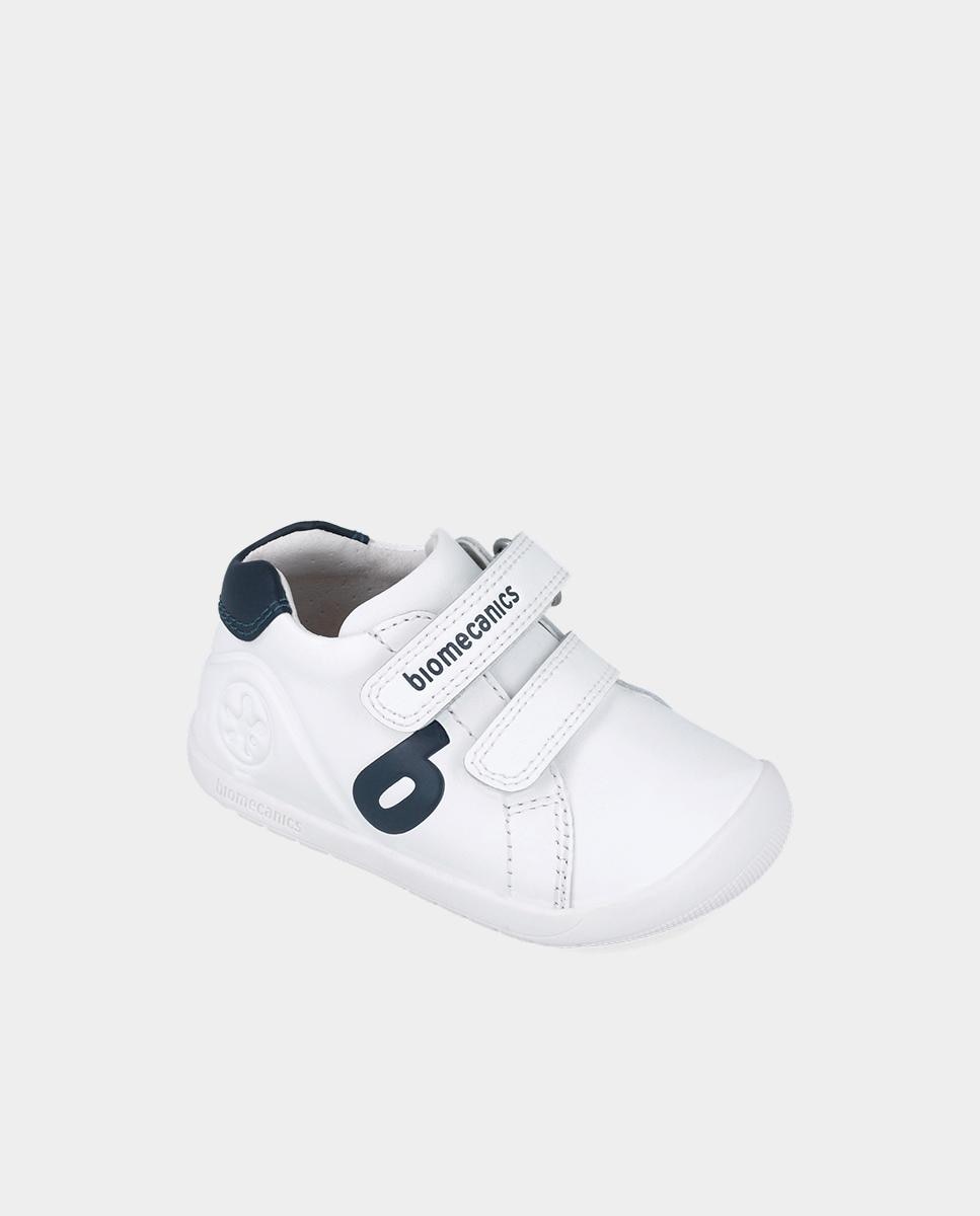 Zapatillas de piel de niños respetuosas con el crecimiento natural del pie y doble cierre adherente - Biomecanics - Azul Azul-4