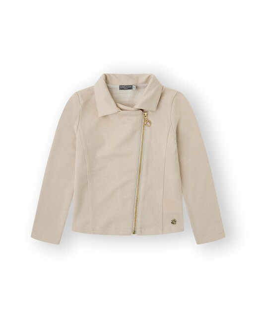 Imagen 0 de Chaqueta de niña en color beige con cremallera cruzada