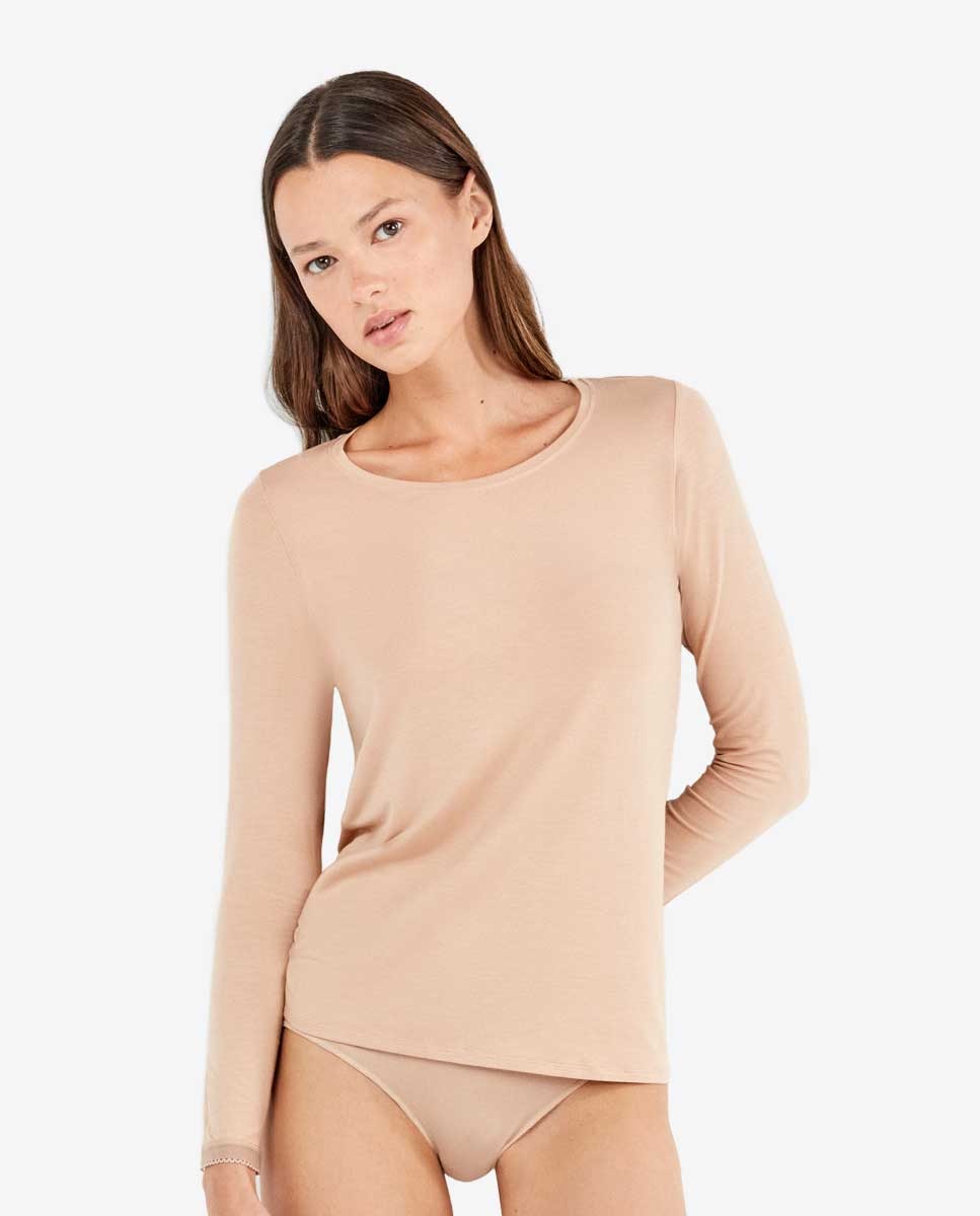 Camiseta interior de mujer de manga larga en tejido Modal Lenzing - Gisela - Nude Nude-1
