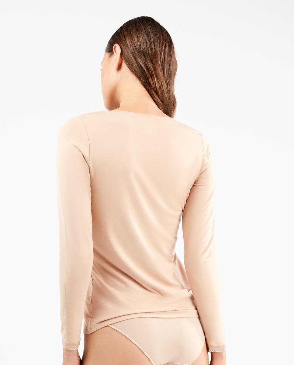 Camiseta interior de mujer de manga larga en tejido Modal Lenzing - Gisela - Nude Nude-3