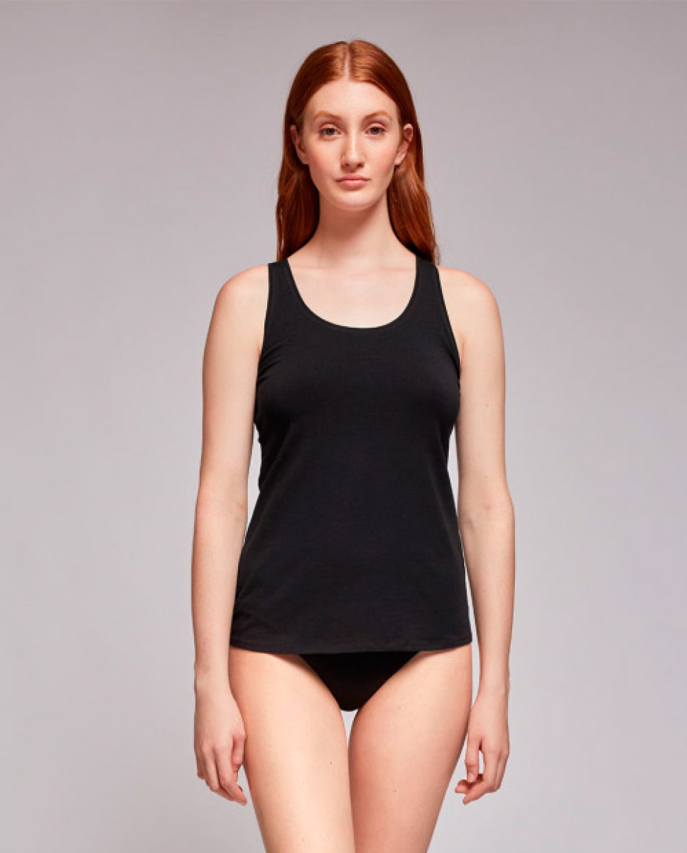 Camiseta interior de mujer con algodón orgánico de tirantes - Gisela - Negro Negro-1
