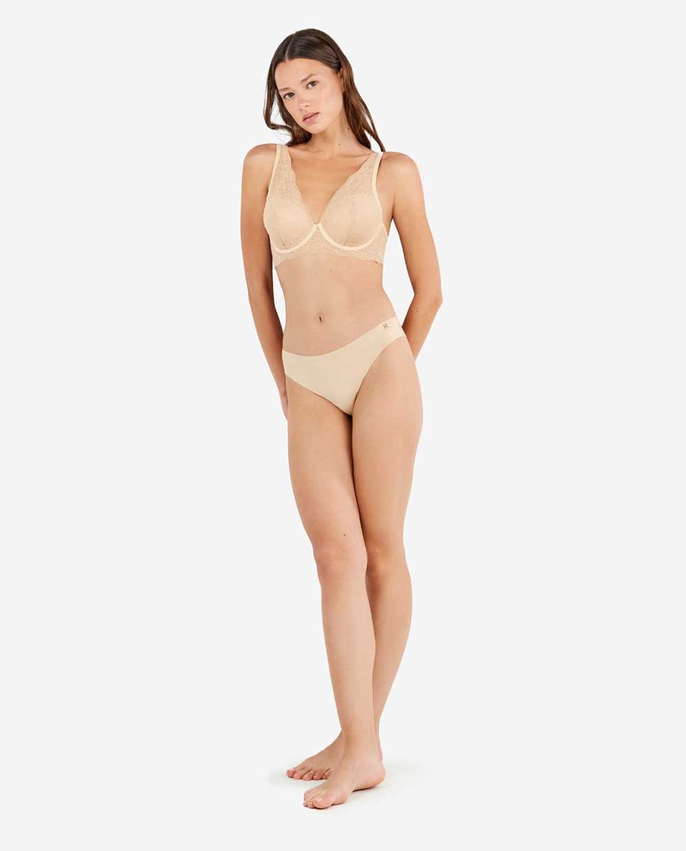 Braguita brasileña cortada a láser en encaje y microfibra - Gisela - Beige Beige-4