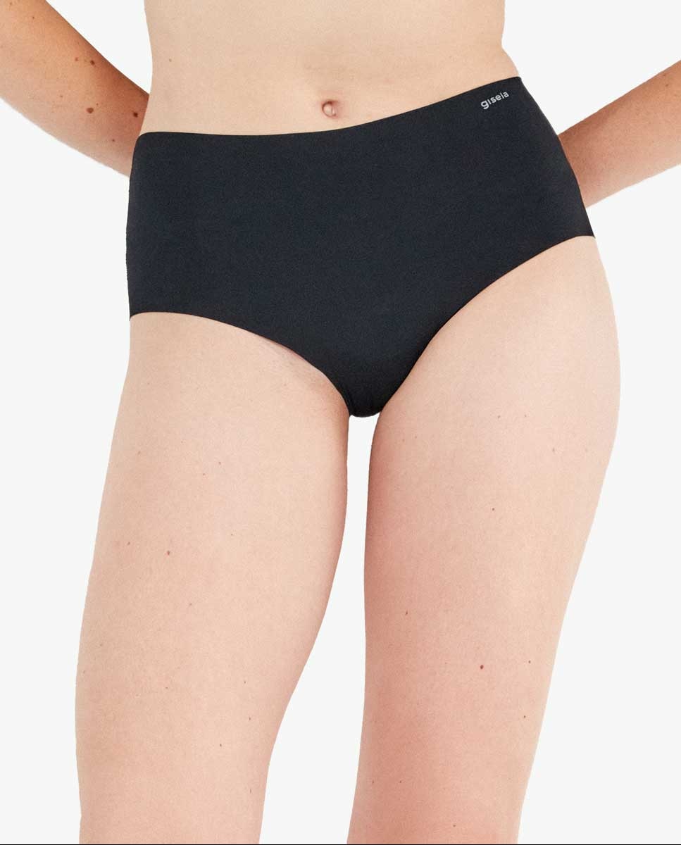 Braguita alta cortada a láser en encaje y microfibra - Gisela - Negro Negro-1