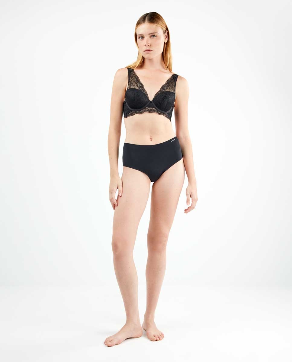 Braguita alta cortada a láser en encaje y microfibra - Gisela - Negro Negro-4