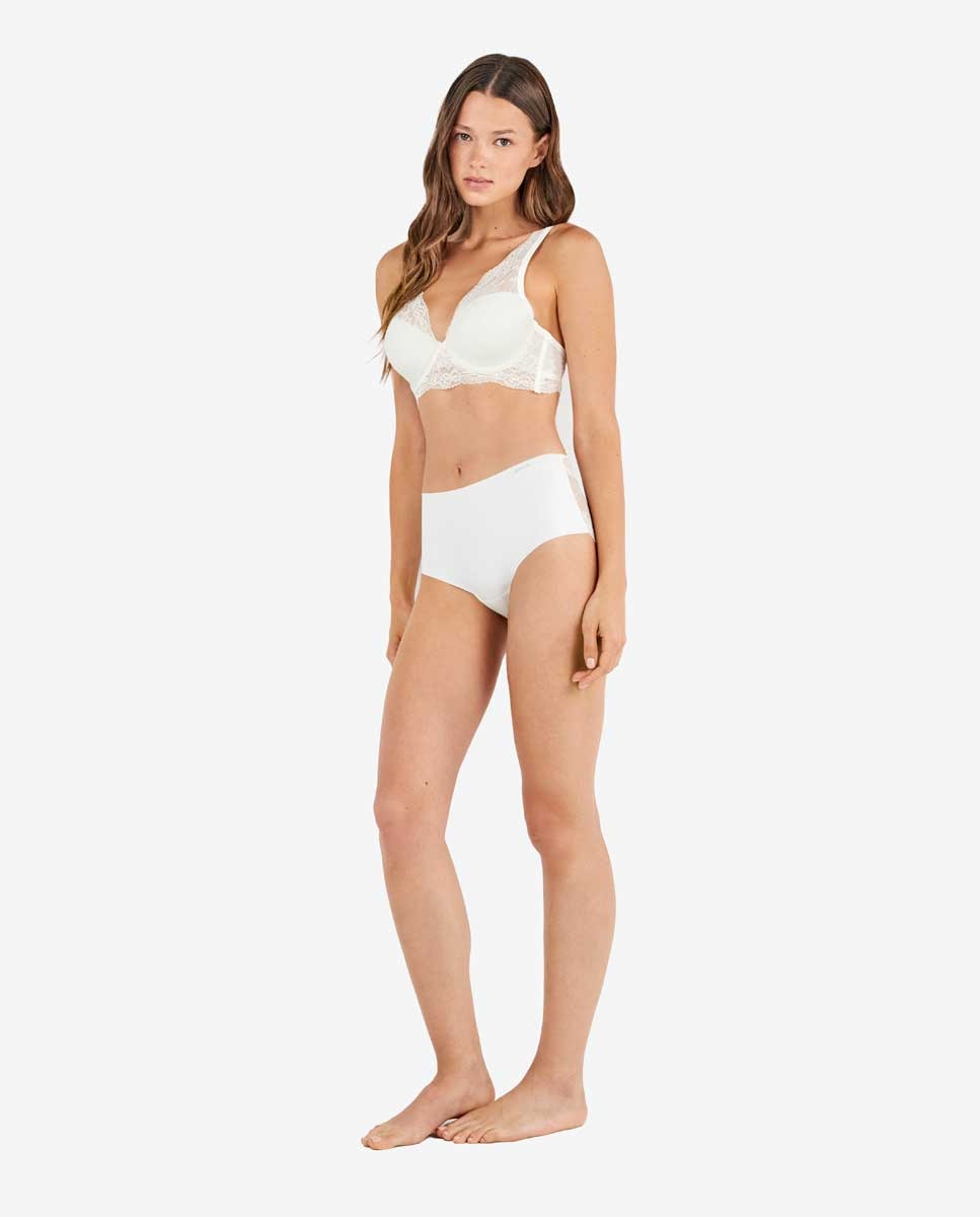 Braguita alta cortada a láser en encaje y microfibra - Gisela - Blanco Blanco-2