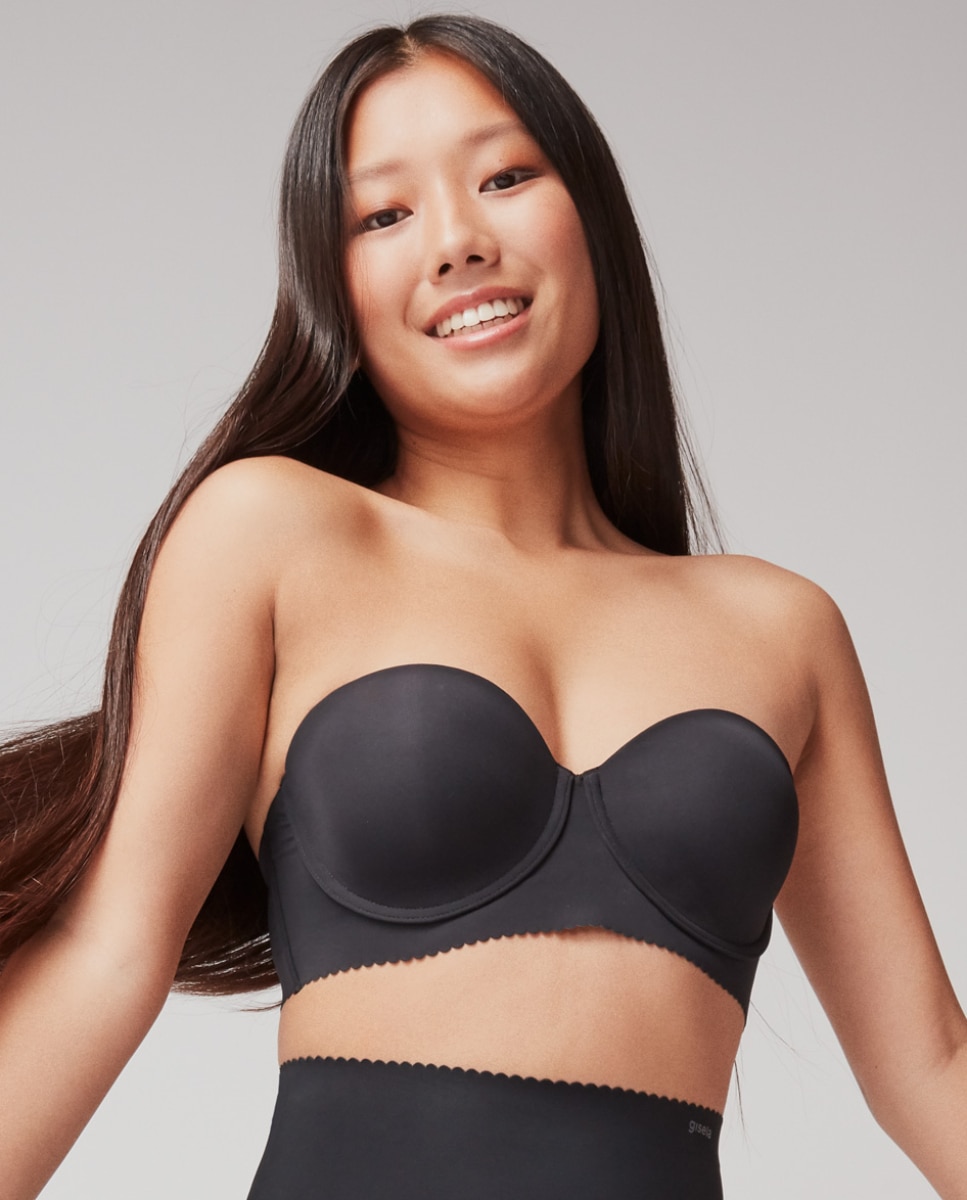 Sujetador de mujer sin tirantes con aro y foam en tejido de microfibra absorbente - Gisela - Negro Negro-1