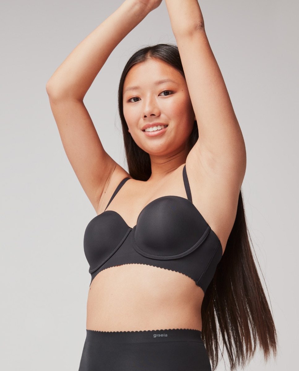 Sujetador de mujer sin tirantes con aro y foam en tejido de microfibra absorbente - Gisela - Negro Negro-2