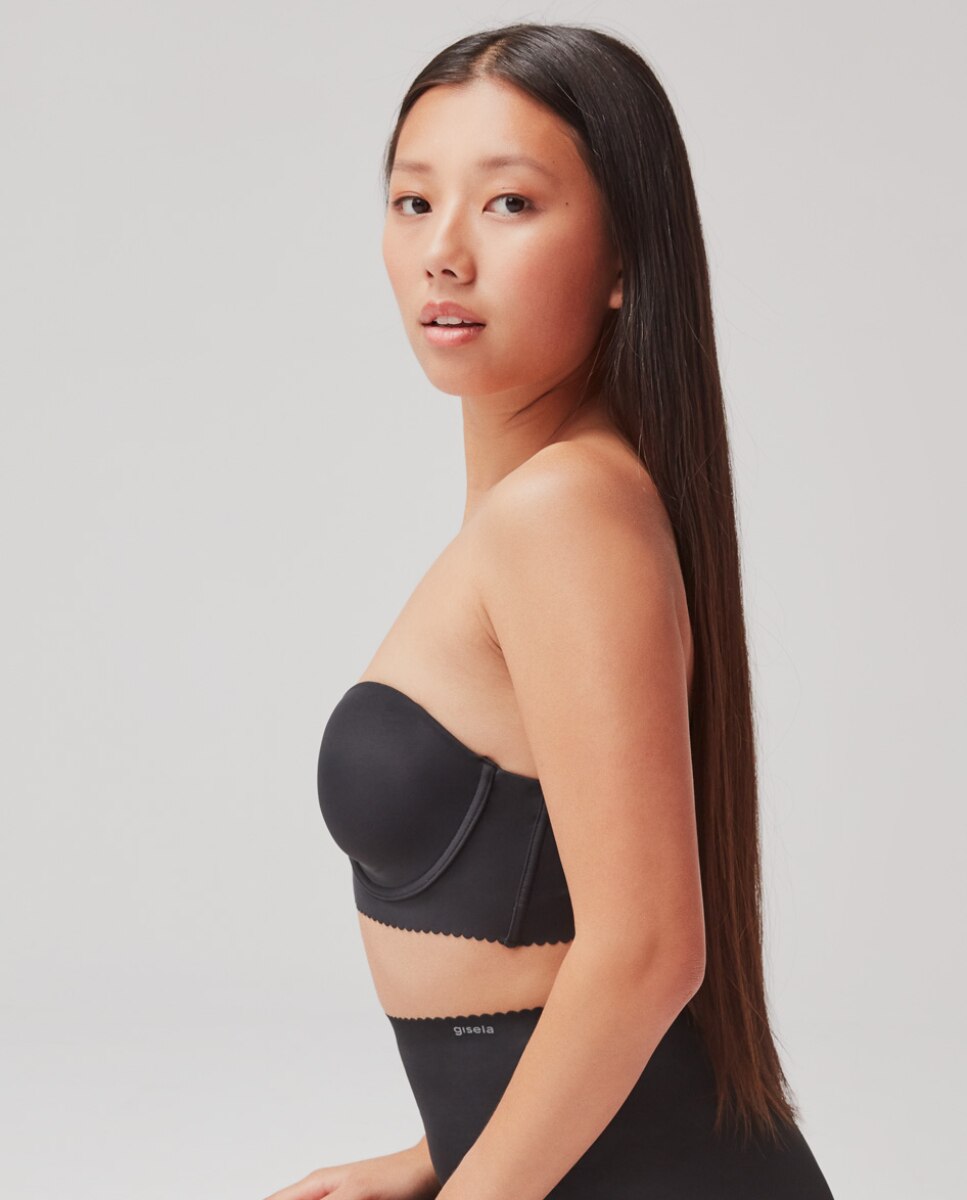 Sujetador de mujer sin tirantes con aro y foam en tejido de microfibra absorbente - Gisela - Negro Negro-3