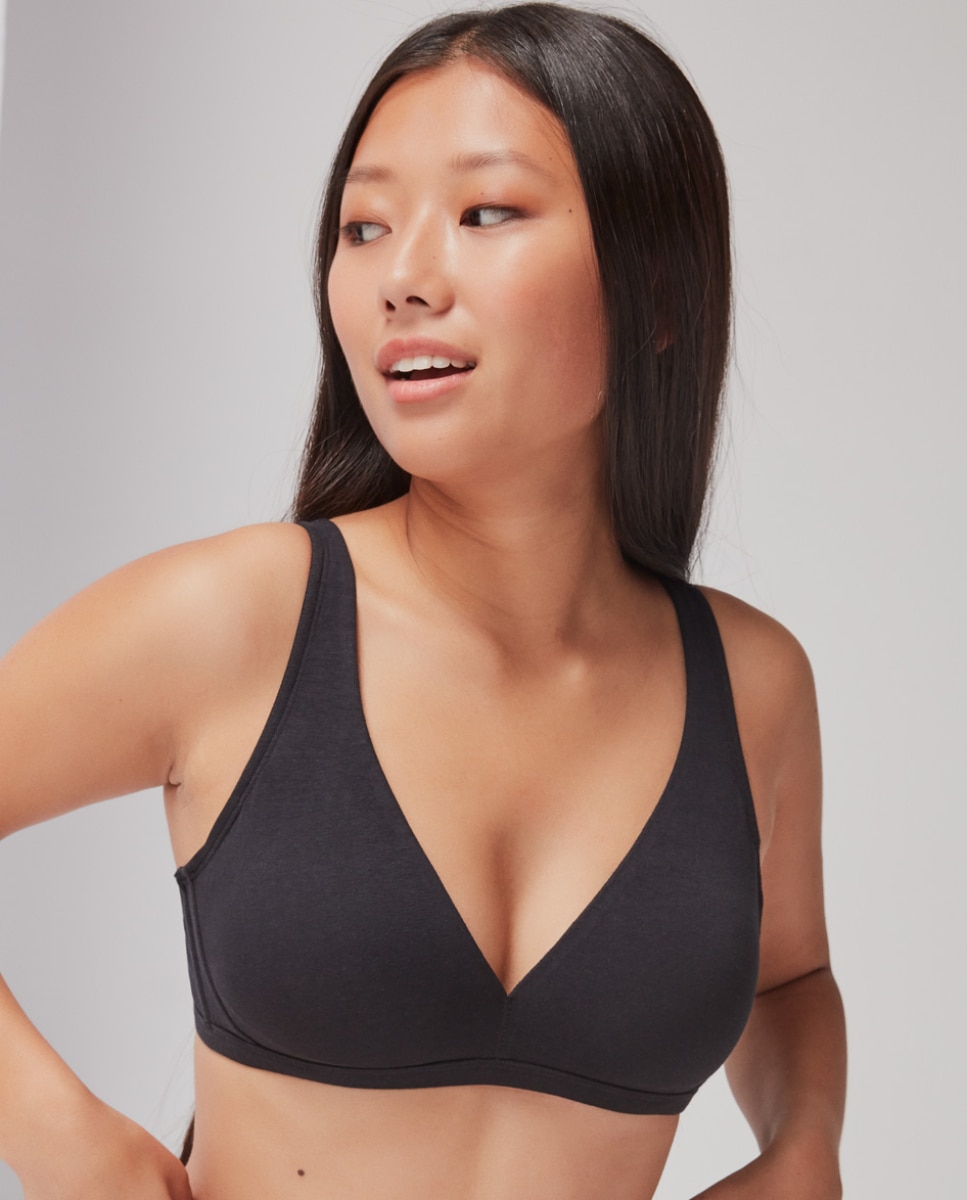 Sujetador sin aro de mujer triangular y con foam extraíble en tejido de algodón EKO - Gisela - Negro Negro-1