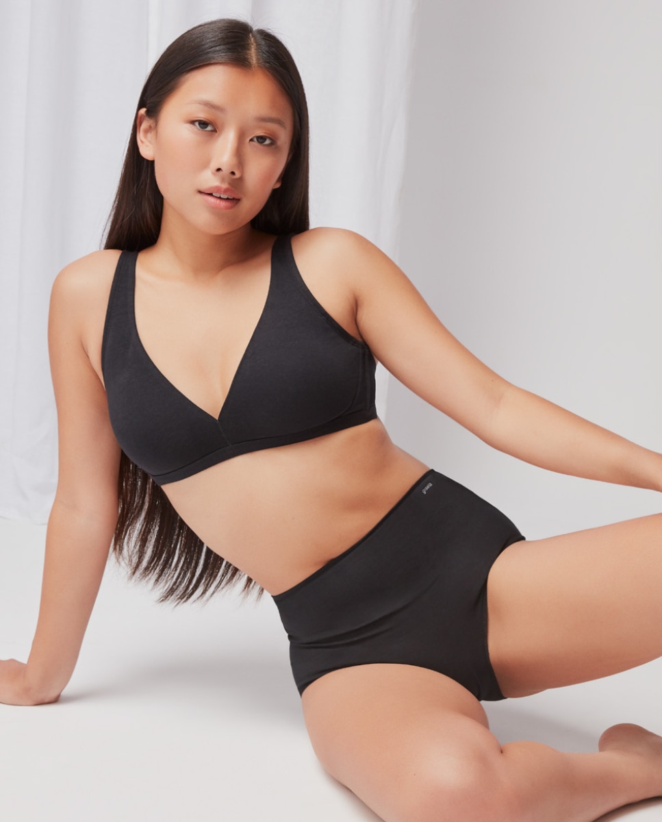 Sujetador sin aro de mujer triangular y con foam extraíble en tejido de algodón EKO - Gisela - Negro Negro-3