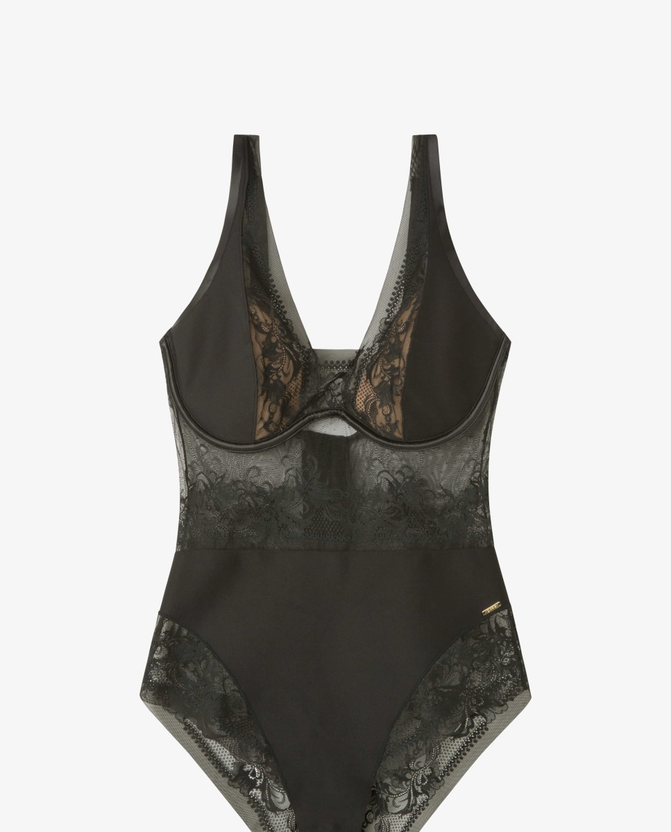 Body de mujer con aro y copas de foam ultraligero en tejido de encaje - Gisela - Negro Negro-5