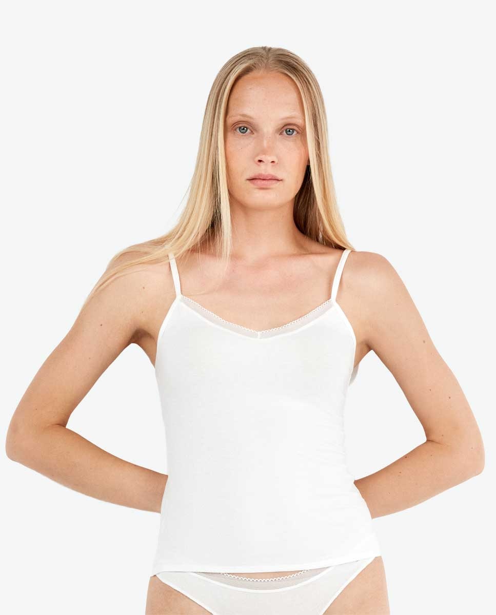 Camiseta interior de mujer de tirantes en tejido Eko Modal Lenzing - Gisela - Blanco Blanco-1