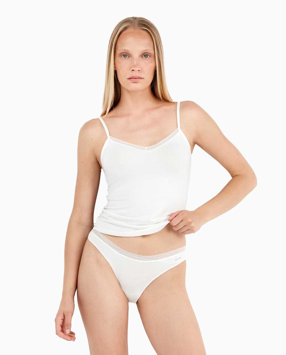 Camiseta interior de mujer de tirantes en tejido Eko Modal Lenzing - Gisela - Blanco Blanco-2