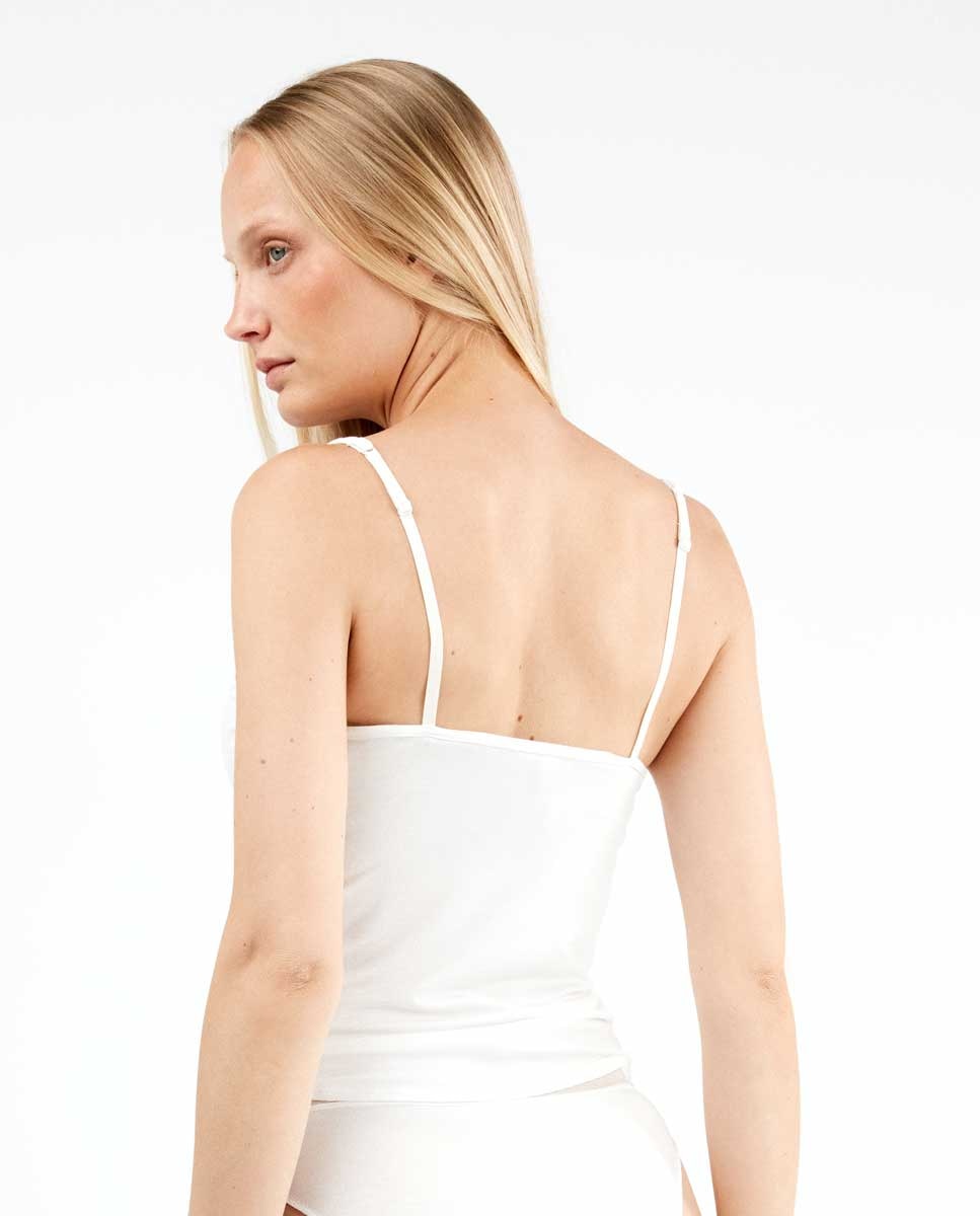Camiseta interior de mujer de tirantes en tejido Eko Modal Lenzing - Gisela - Blanco Blanco-3