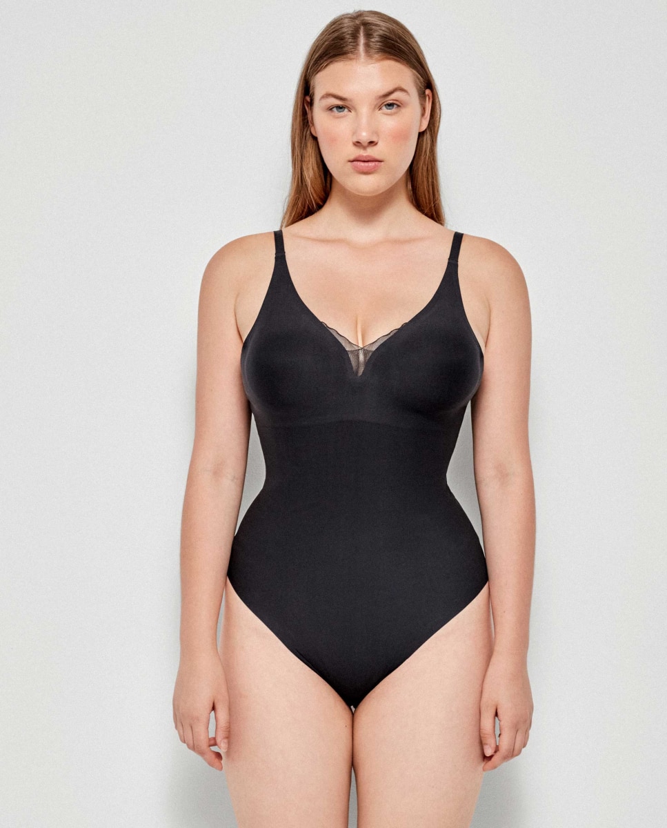Body de mujer efecto envolvente sin aro y sin costuras - Gisela - Negro Negro-1