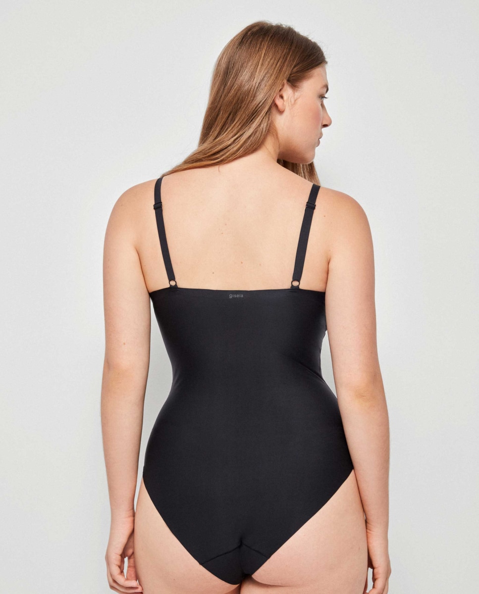 Body de mujer efecto envolvente sin aro y sin costuras - Gisela - Negro Negro-3