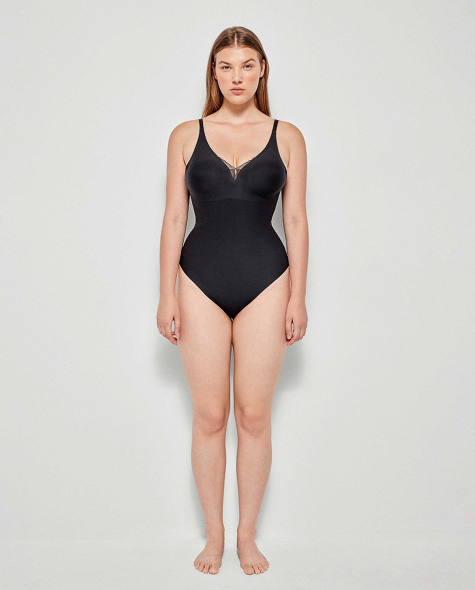 Body de mujer efecto envolvente sin aro y sin costuras - Gisela - Negro Negro-5