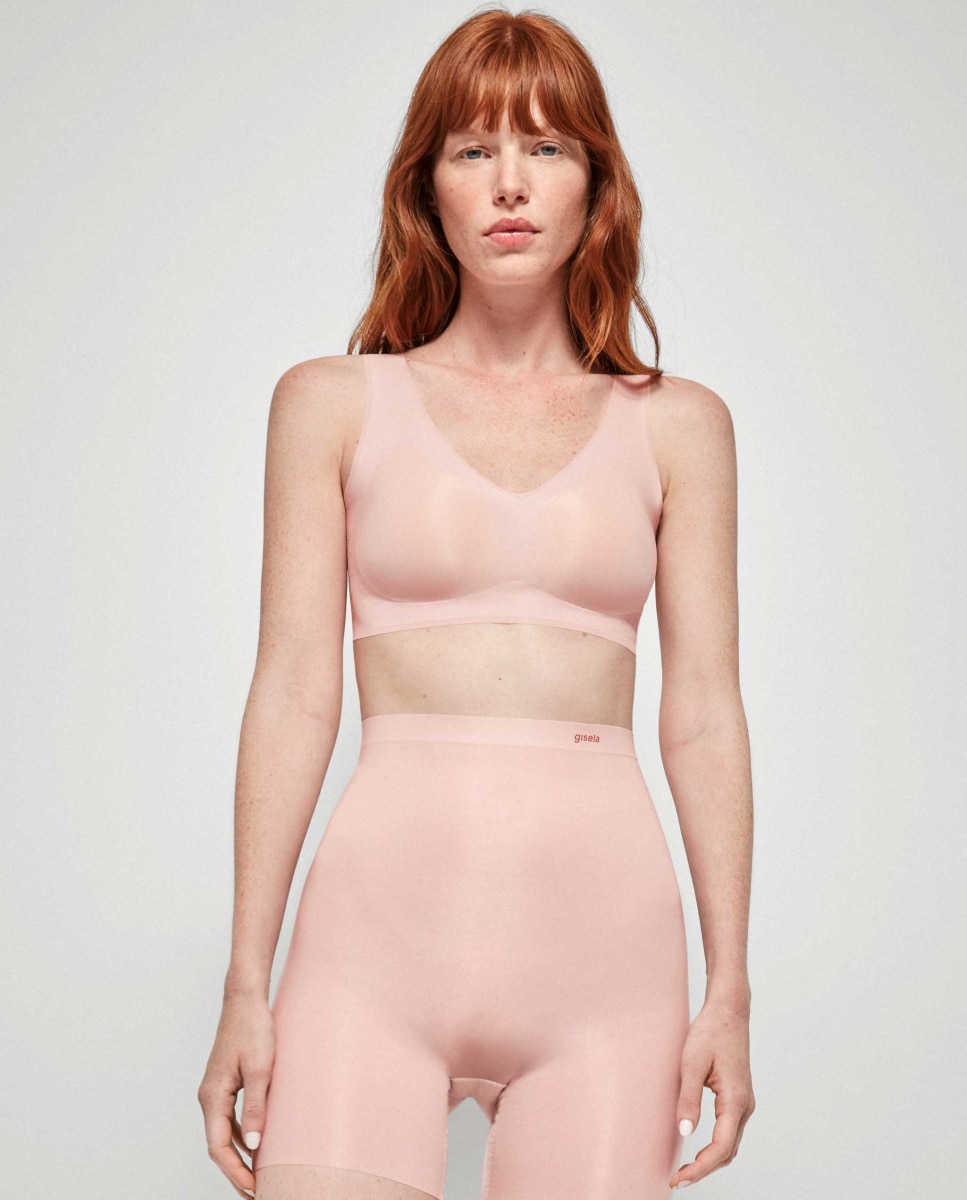 Faja reductora de mujer con acabados termofusionados y corte láser - Gisela - Rosa claro Rosa claro-3