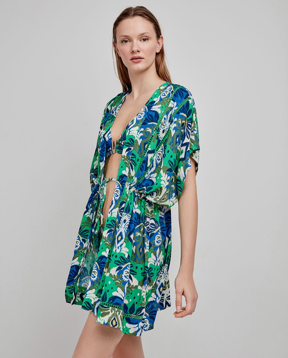 Caftán de playa corto en tejido estampado - Gisela - Multicolor Multicolor-2