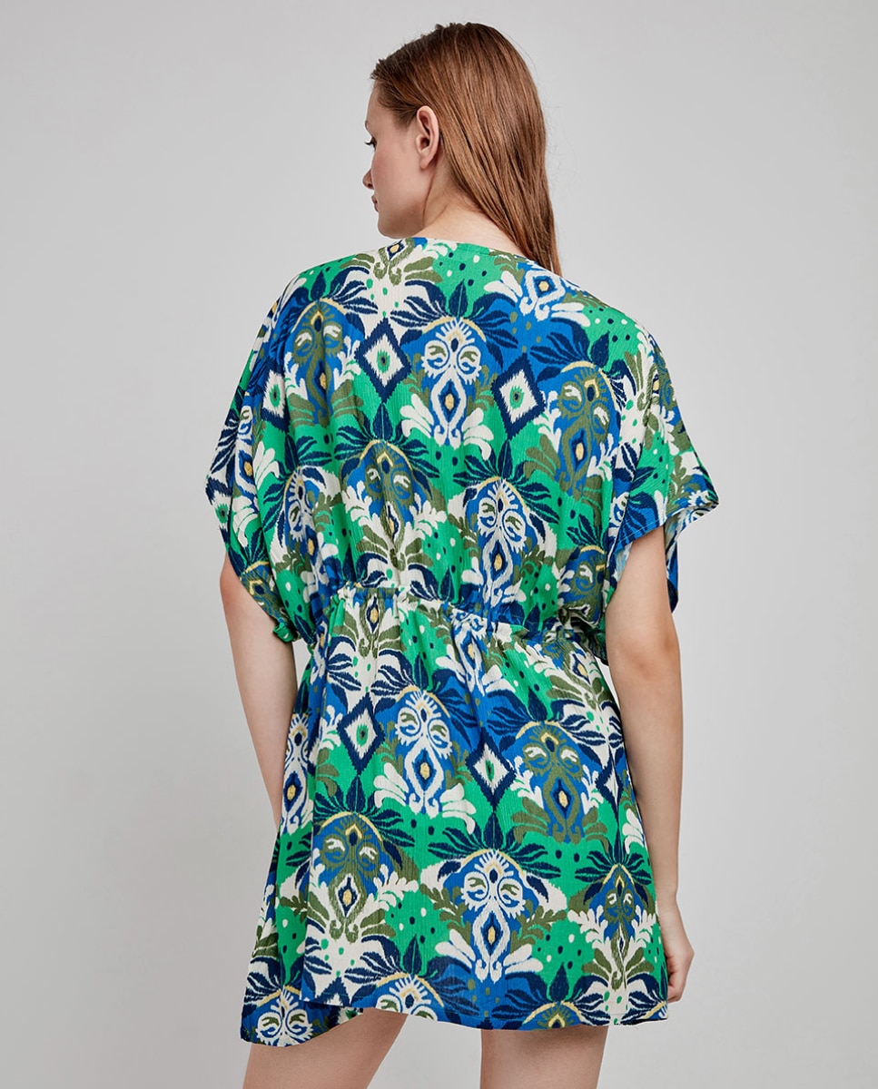 Caftán de playa corto en tejido estampado - Gisela - Multicolor Multicolor-4