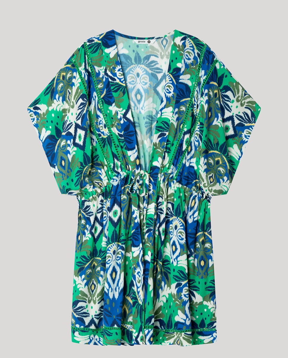 Caftán de playa corto en tejido estampado - Gisela - Multicolor Multicolor-5