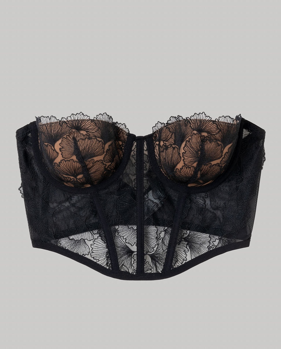 Sujetador bustier de mujer de encaje en tejido bordado - Gisela - Negro Negro-5
