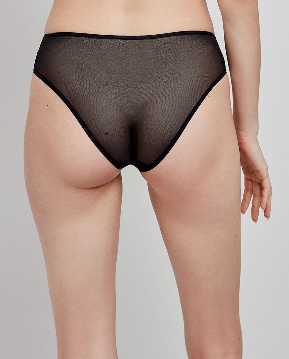 Braguita alta de encaje y tejido bordado de flores - Gisela - Negro Negro-4