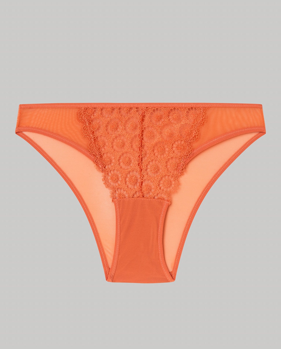 Braguita clásica en tejido semitransparente con detalles de encaje - Gisela - Naranja fuerte Naranja fuerte-6