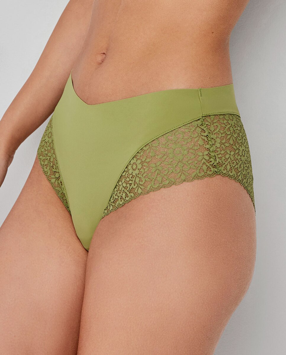Braguita alta en tejido de encaje con acabados sin costuras - Gisela - Verde Oliva Verde Oliva-2